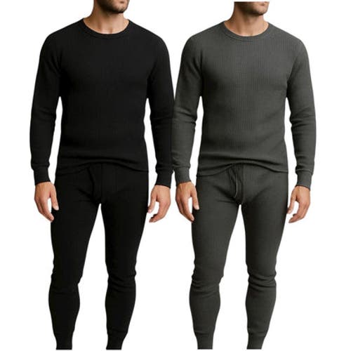 Benben Mens 2 Pack Thermal Set 4 Piece Top And Bottom Full Sets In Black