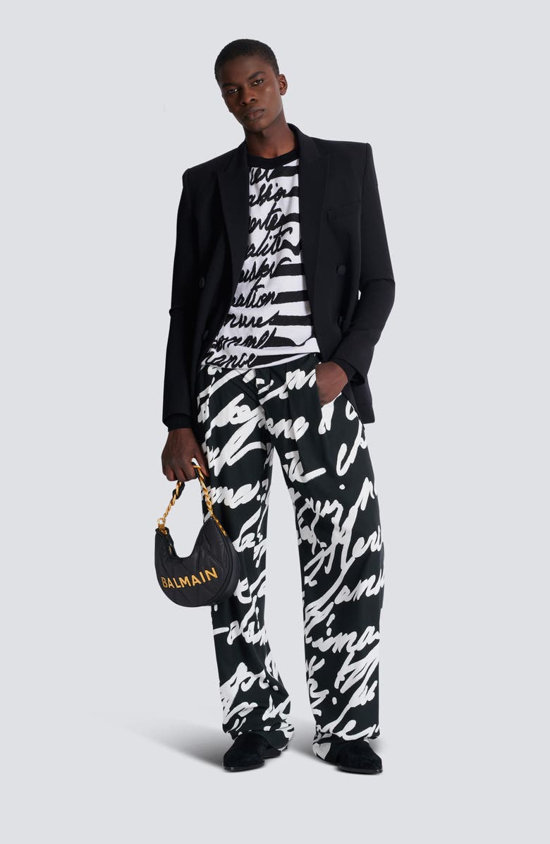 Balmain Love Letter Marinière Stripe Merino Wool Sweater, Alternate, color, White/ Black