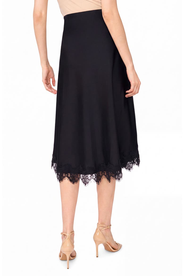 Lace Trim Satin Skirt, Alternate, color, RICH BLACK