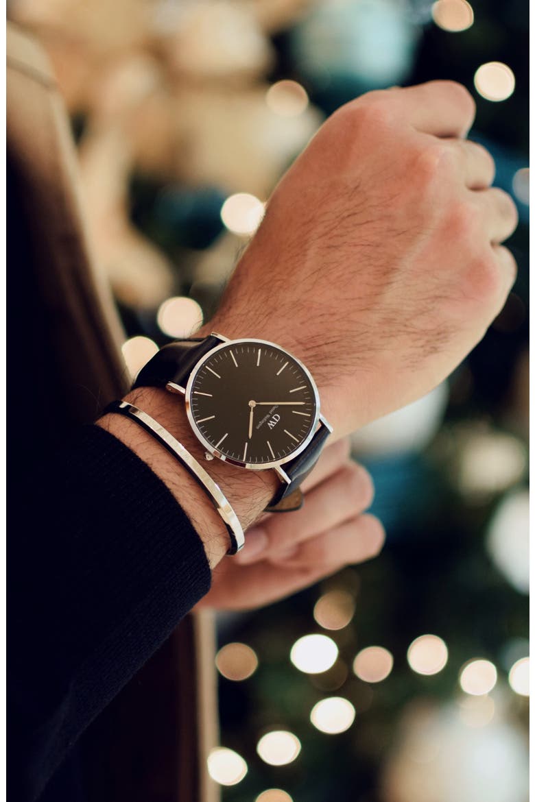 Classic Sheffield Leather Strap Watch, 40mm, Alternate, color, SILVER/ BLACK
