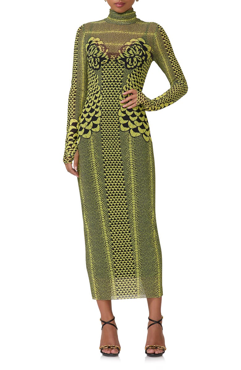 AFRM Shailene Mixed Print Long Sleeve Mesh Dress, Main, color, 