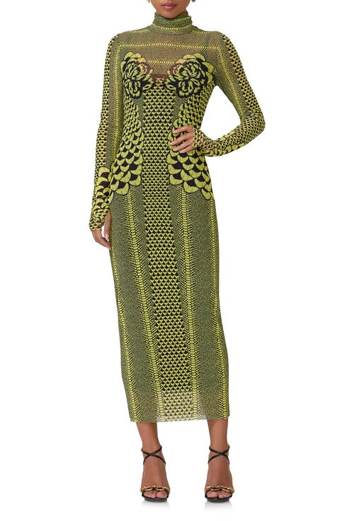 Shailene Mixed Print Long Sleeve Mesh Dress