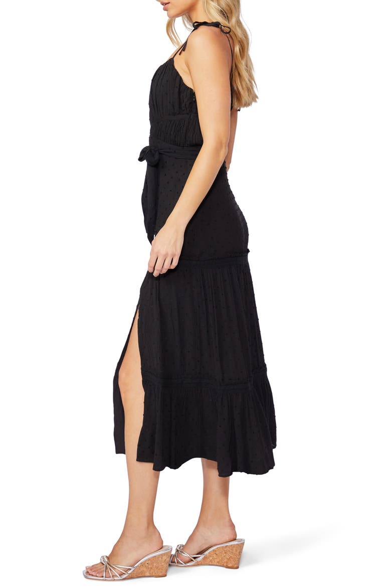 Inesa Tie Strap Ruffle Midi Dress, Alternate, color, BLACK