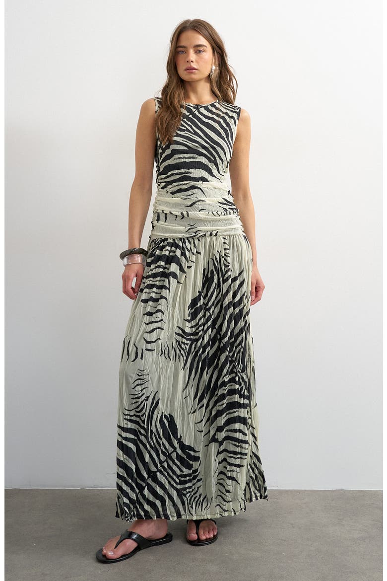 Zebra Print Drop Waist Maxi Dress, Main, color, WHITE