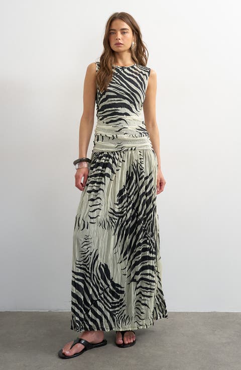 Zebra Print Drop Waist Maxi Dress