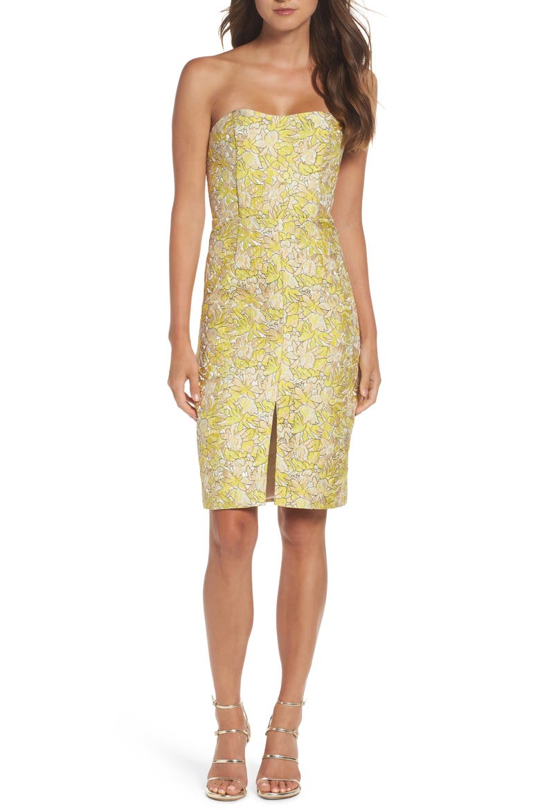Gretta Strapless Jacquard Sheath Dress, Main, color, LIMONCELLO