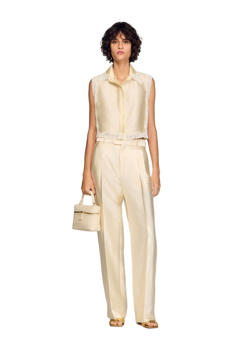 Satin-effect trousers, Alternate, color, Cream