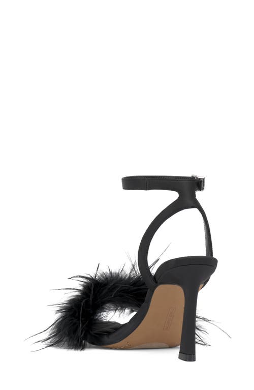 Vince Camuto Penely Ankle Strap Sandal In Black Satin Party Feathers