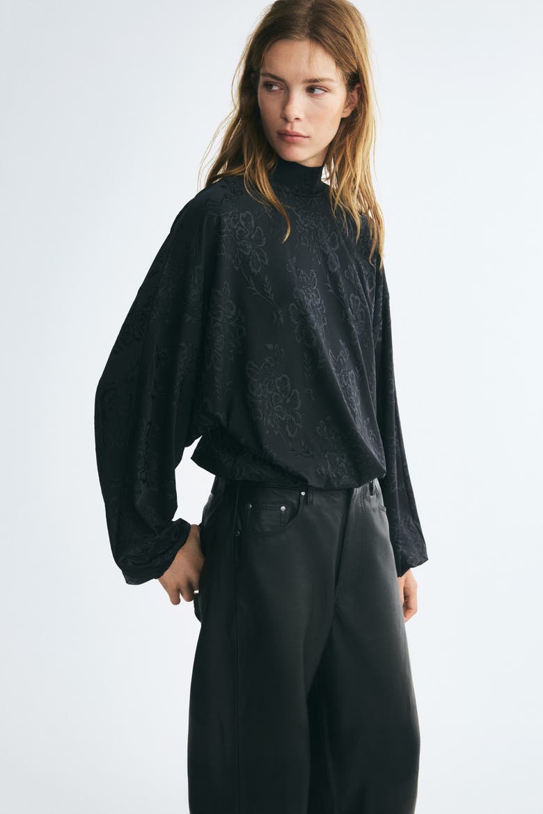 Tie-detail Jacquard-jersey Blouse, Alternate, color, Black