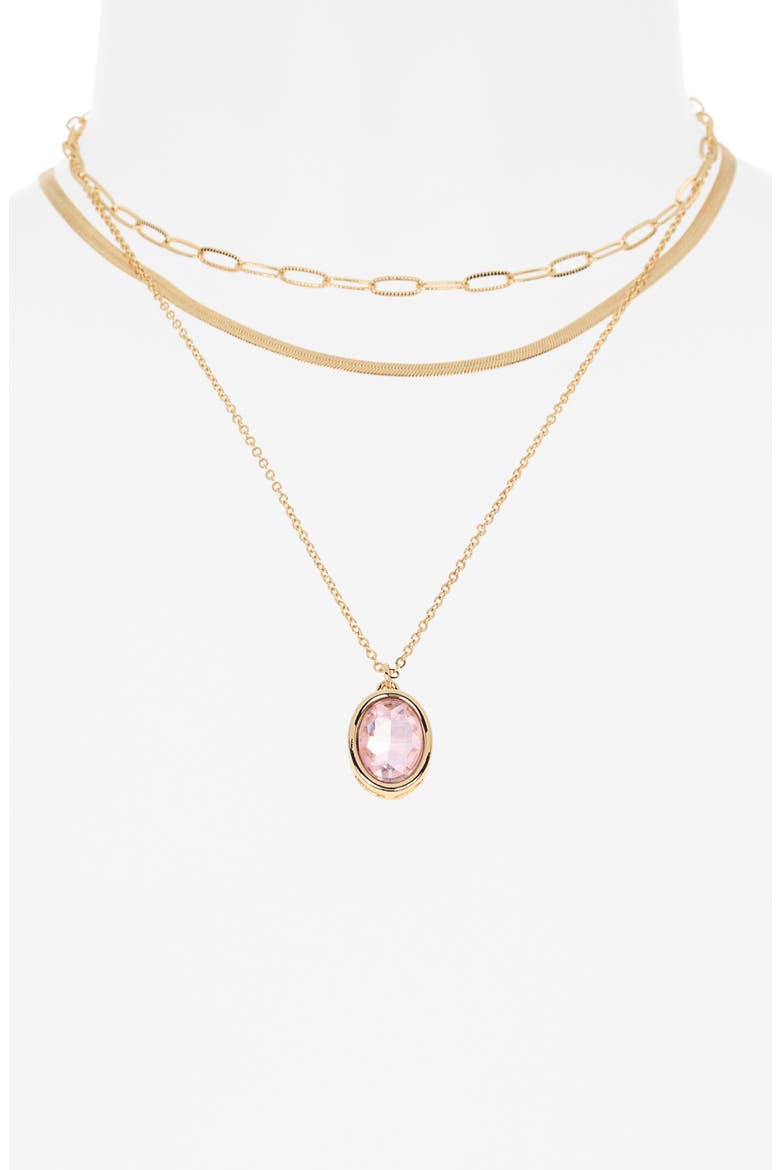 Oval Crystal Pendant Triple Row Necklace, Alternate, color, BLUSH- GOLD