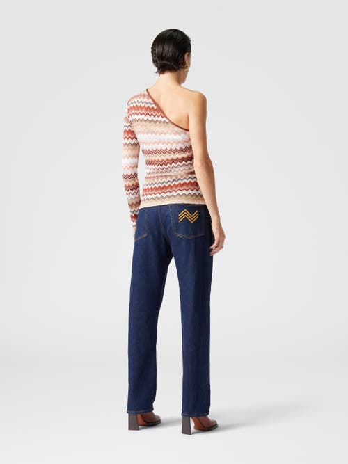 MISSONI MISSONI ONE-SHOULDER TOP WITH SERRATED LAMÉ ZIGZAG PATTERN AND RIBS