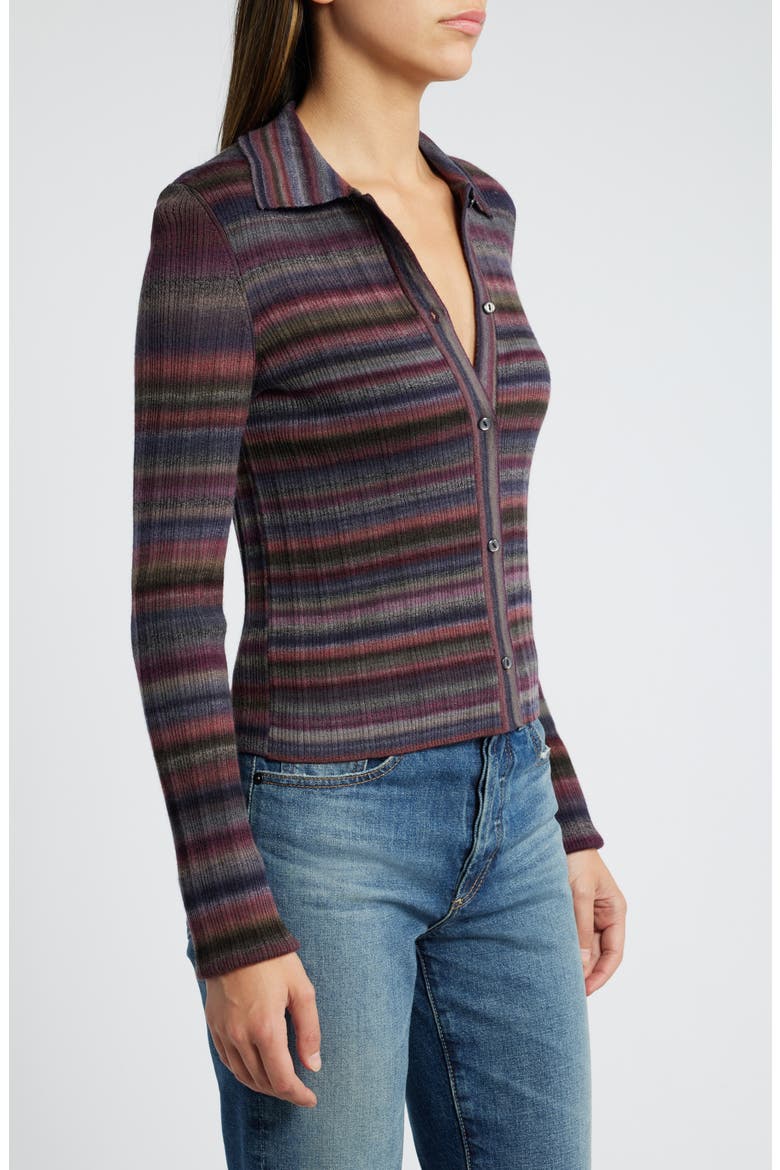 Rib Wool Polo Cardigan, Alternate, color, LAVENDER COMBO