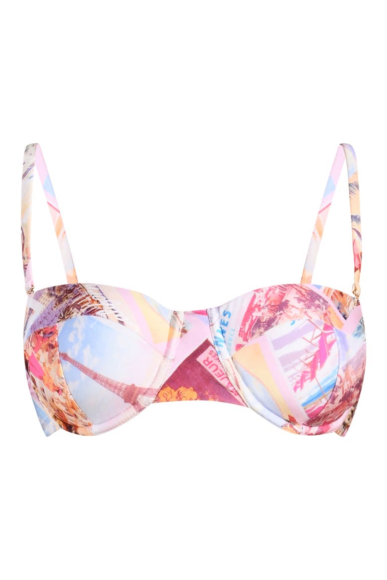 Alexandria Postcard Print Underwire Bikini Top, Alternate, color, PINK MULTI