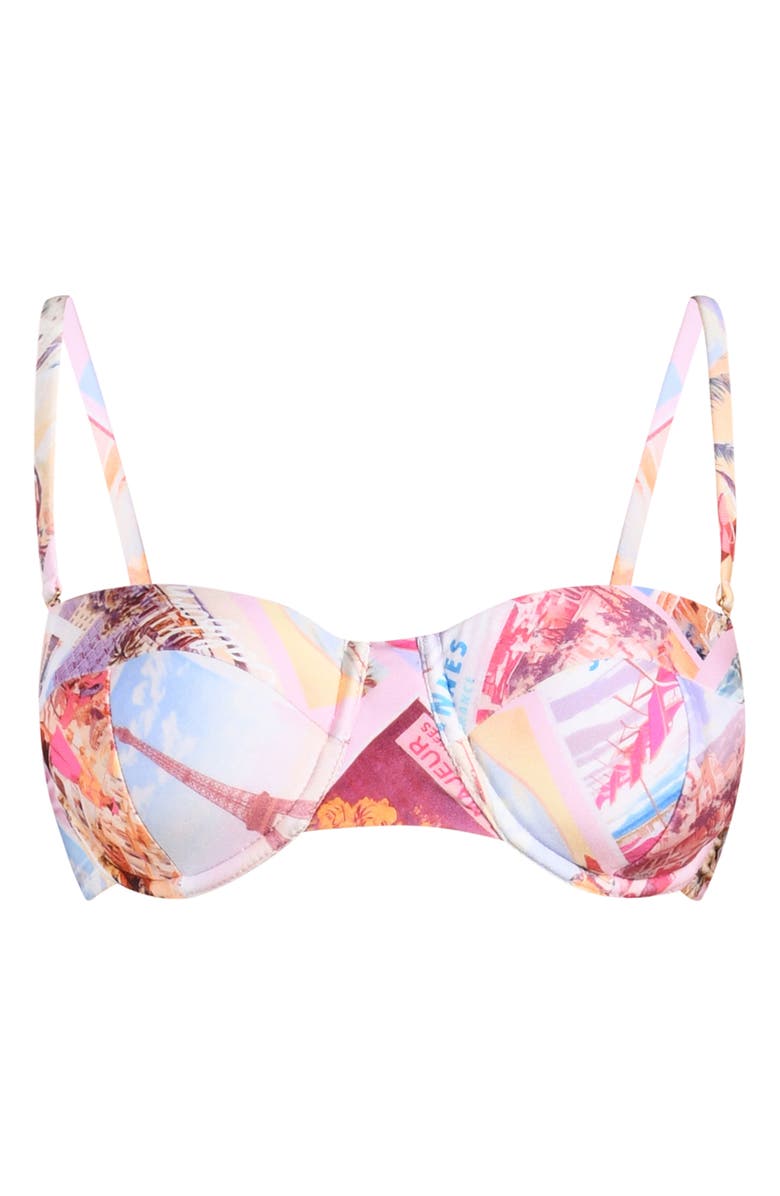 L'AGENCE Alexandria Postcard Print Underwire Bikini Top, Alternate, color, Pink Multi