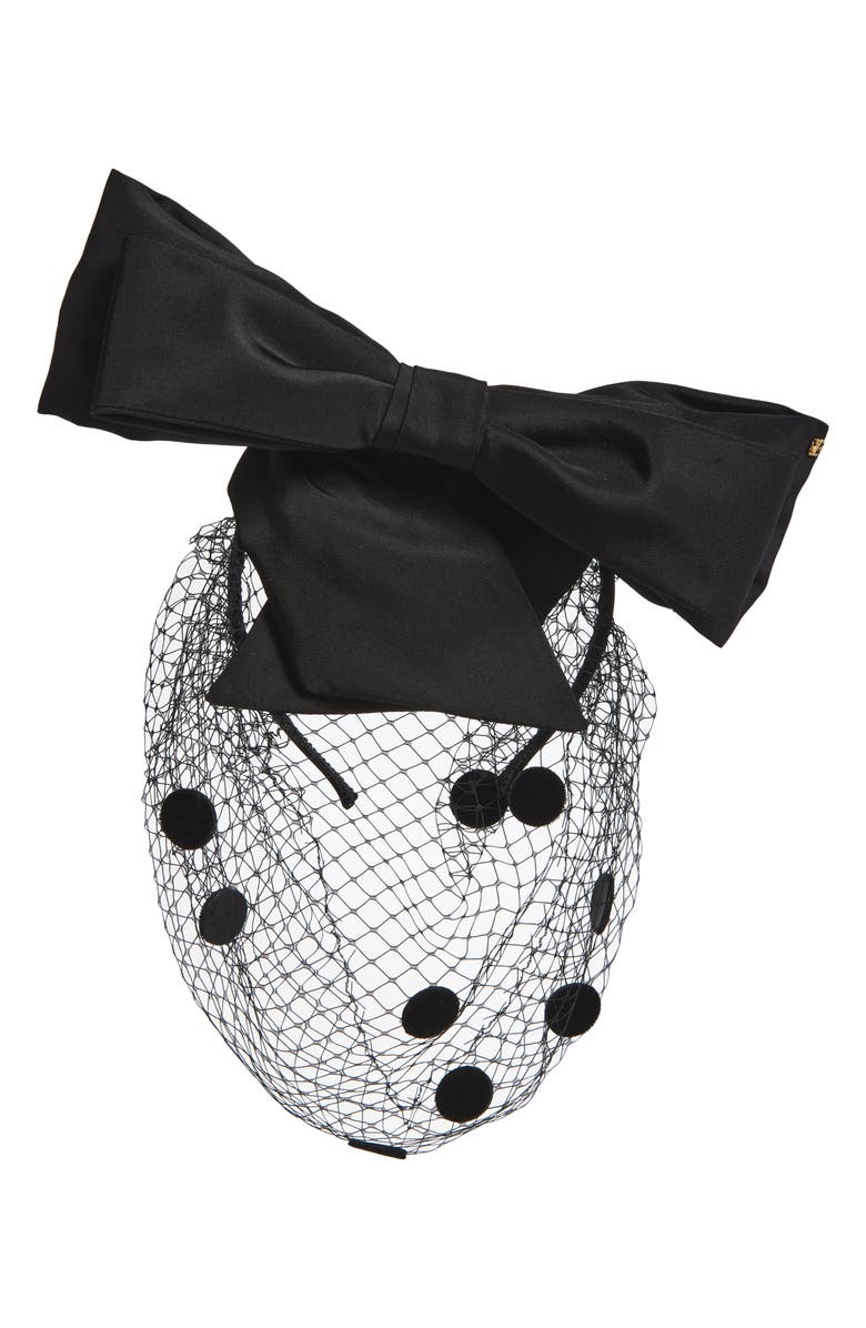 Valentino Garavani Bow Veil Headband, Main, color, N01 Nero/ Nero