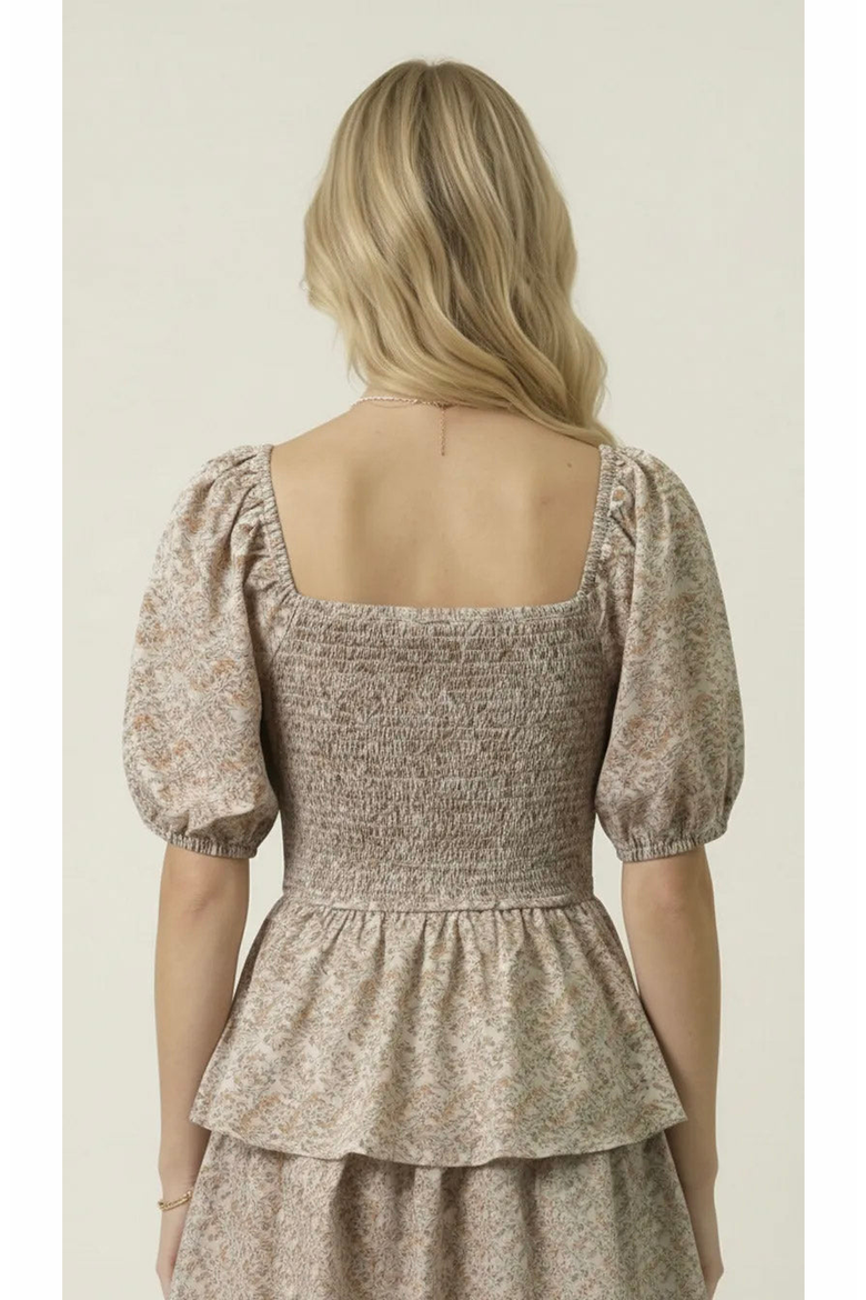 Smocked Tiered Puff Sleeve Maxi Dress, Alternate, color, Beige / Terracotta