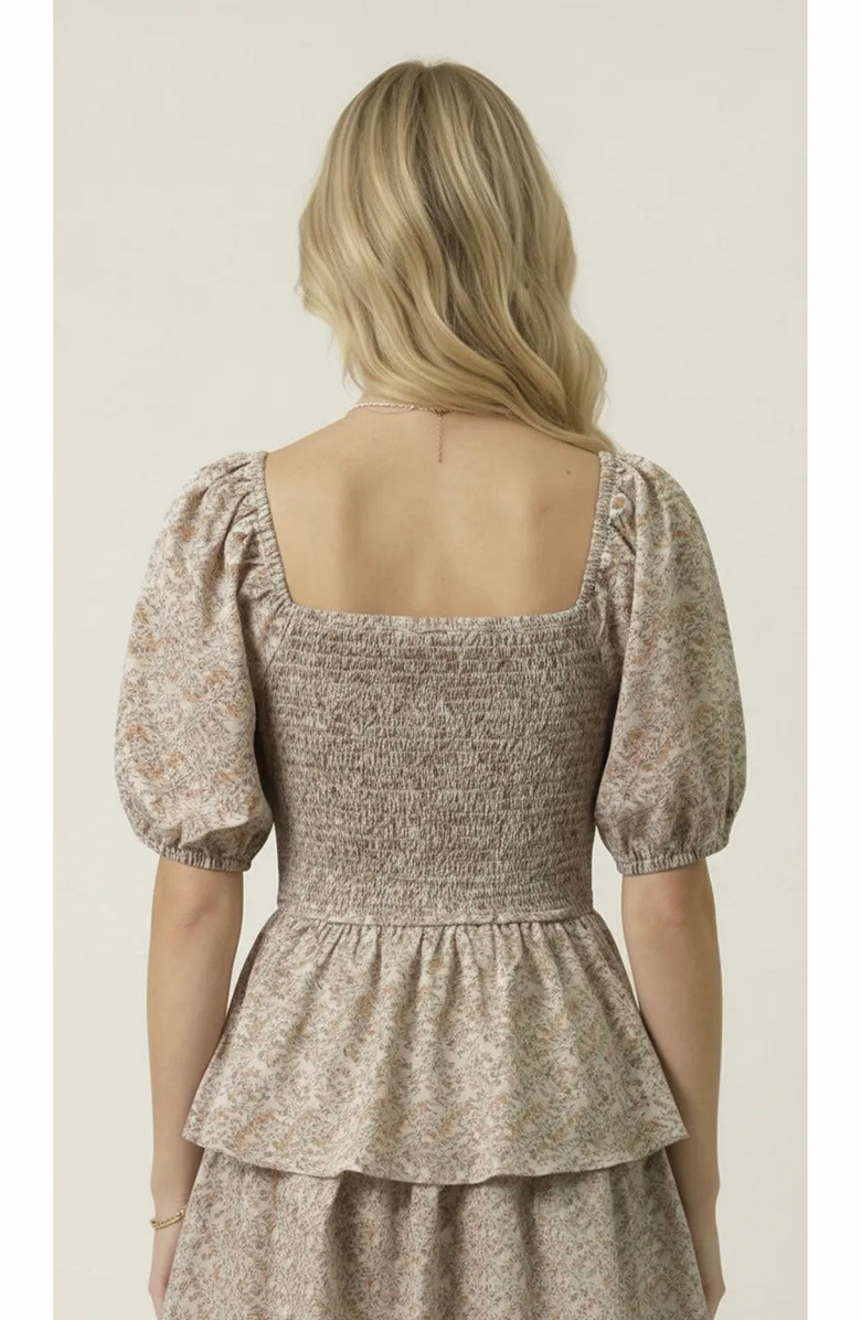 Modenaire Smocked Tiered Puff Sleeve Maxi Dress, Alternate, color, Beige / Terracotta