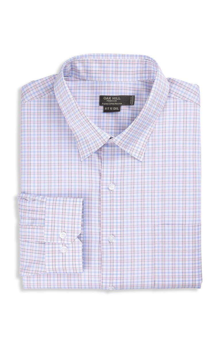 Oak Hill Premium by DXL Big 
Tall Wrinkle-Resistant Grid Patterned Dress Shirt, Main, color, Pink