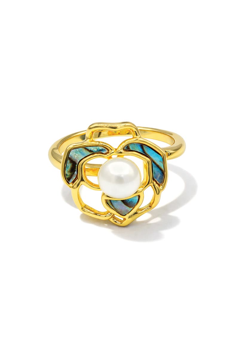 Freshwater Pearl Blossom Ring, Main, color, GOLD