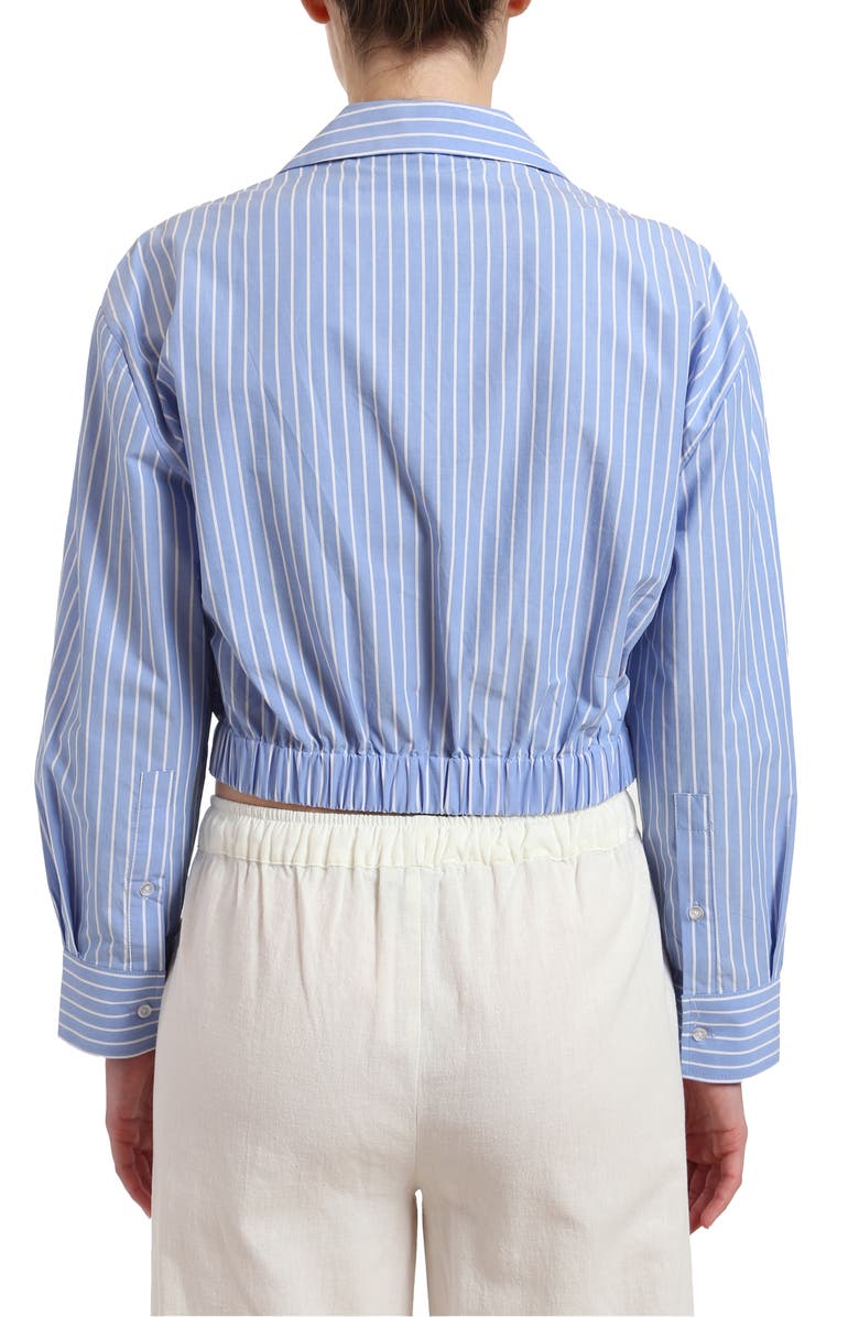 Mavi Jeans Stripe Twist Front Crop Button-Up Shirt, Alternate, color, Blue Striped