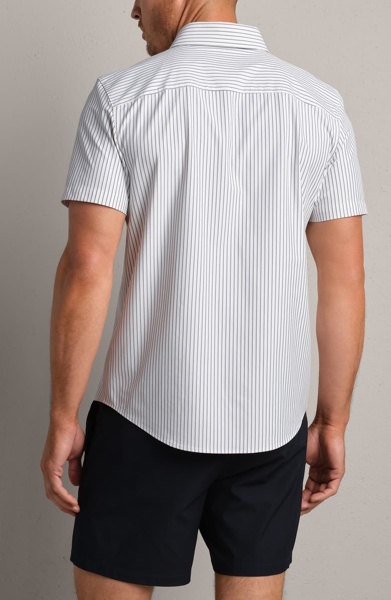 Rhone State of Mind Stripe Performance Short Sleeve Button-Up Shirt, Alternate, color, White/ Navy Pick Stitch Stripe
