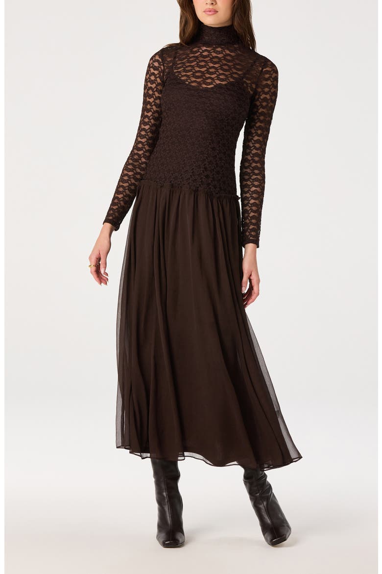 Camila Lace Mock Neck Midi Dress, Alternate, color, ESPRESSO