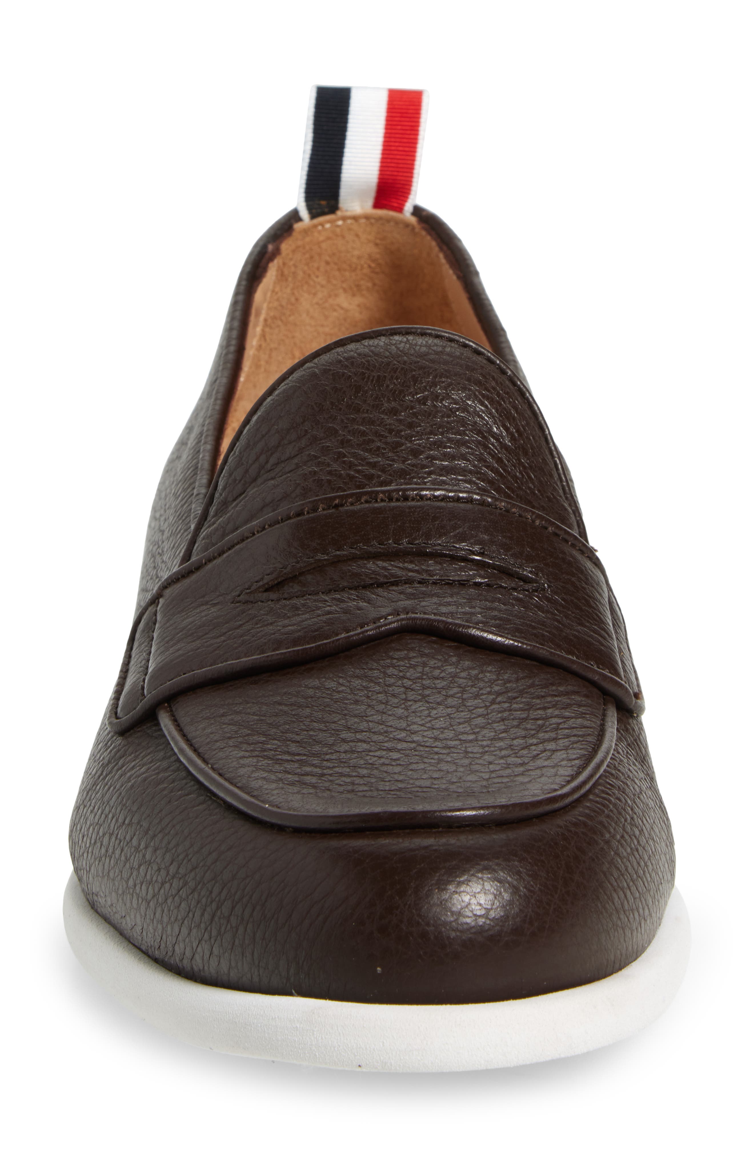 Thom Browne Varsity Square Toe Penny Loafer, Alternate, color, Brown