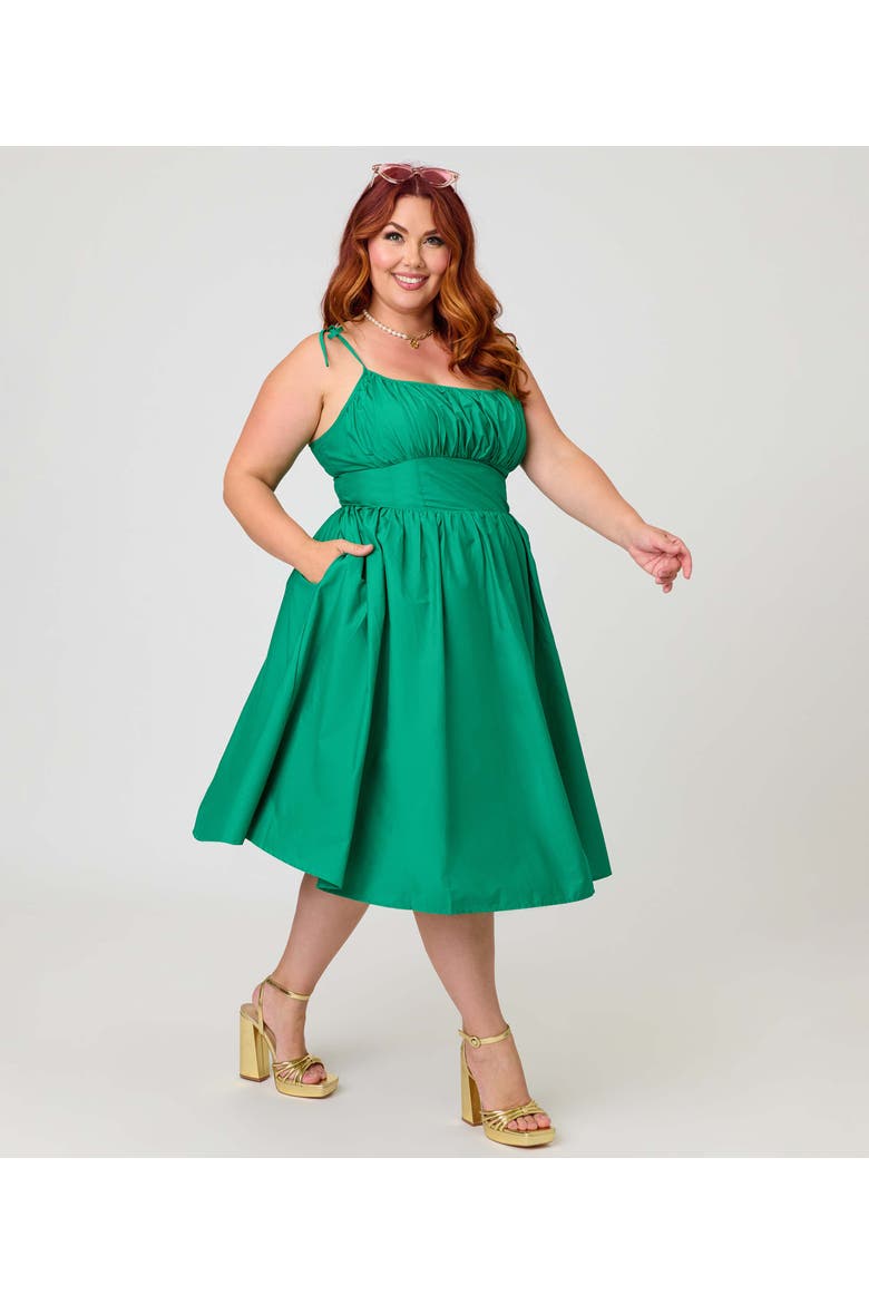 Plus Size 1950s Cotton Swing Dress, Main, color, Green Solid