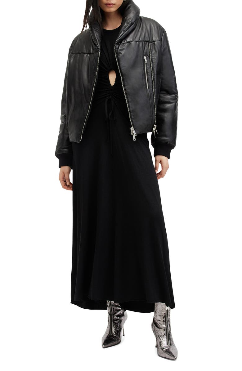 AllSaints Lauren Leather Puffer Jacket, Alternate, color, Black