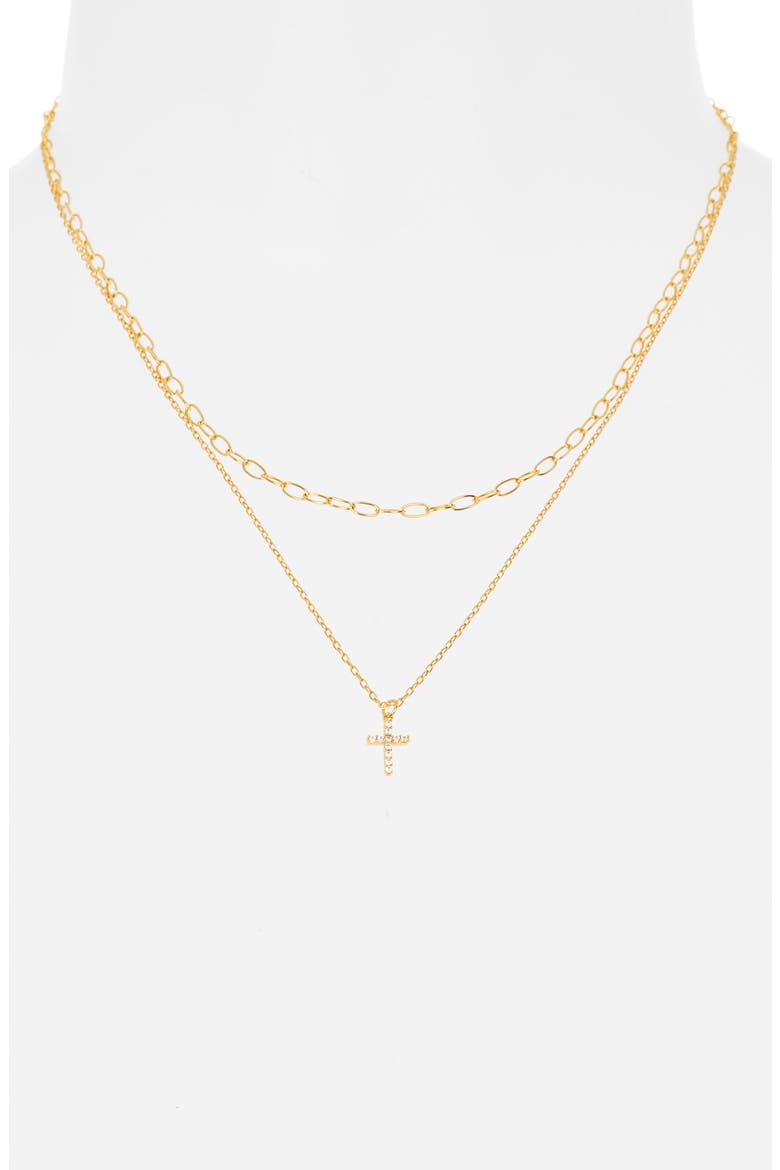 Paperclip Cross Layer Necklace, Alternate, color, GOLD