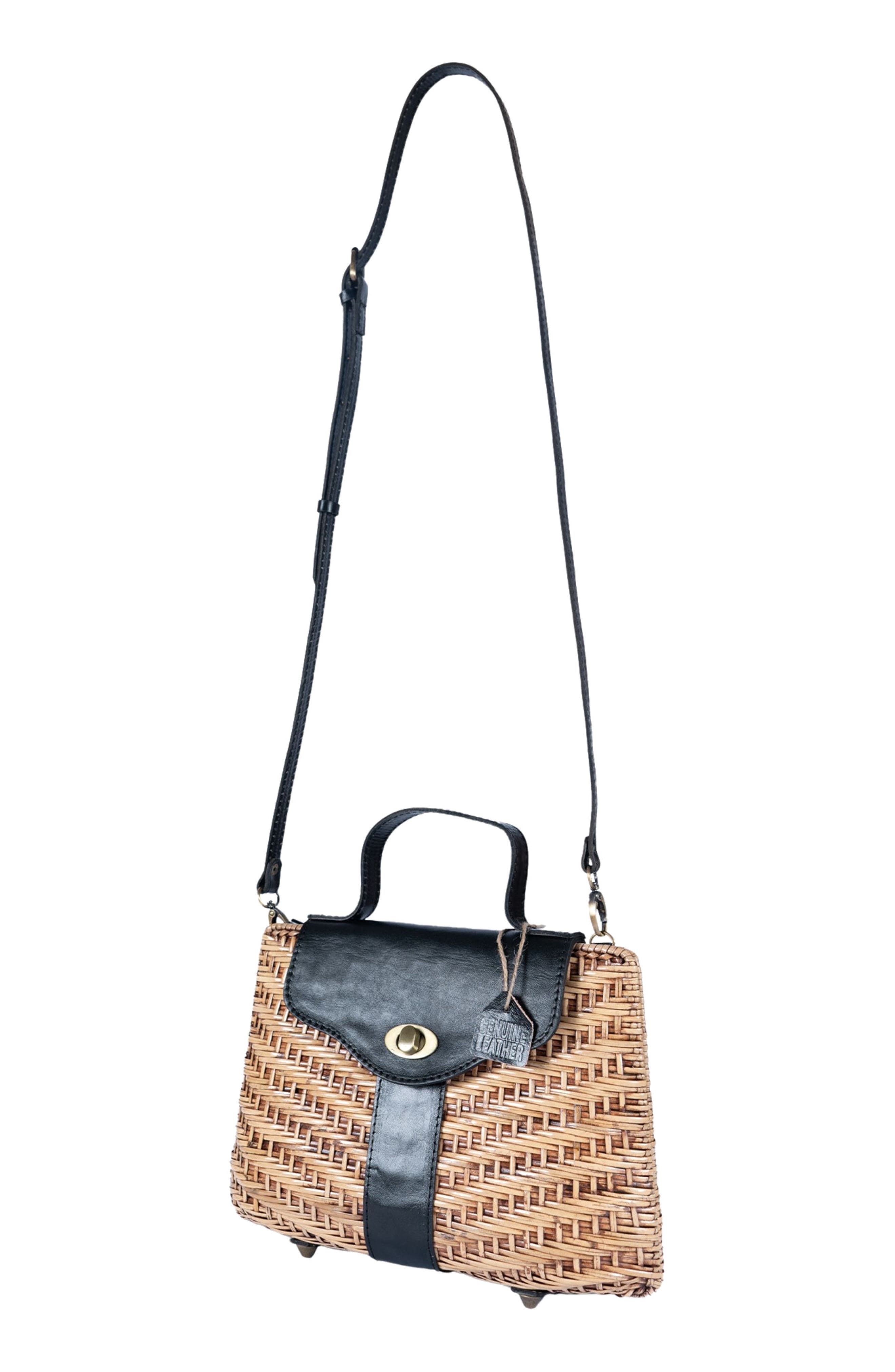 Jelavu Nori Handwoven Rattan Top Handle Bag, Alternate, color, Natural/ Black