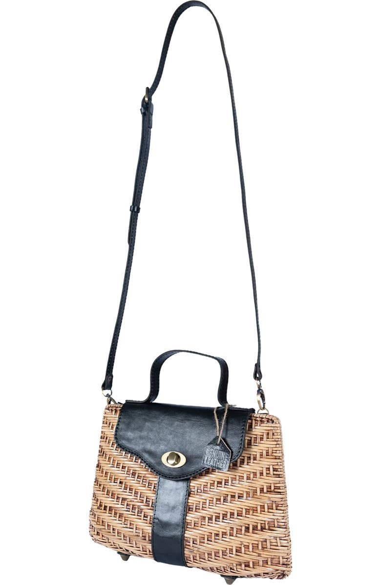 Jelavu Nori Handwoven Rattan Top Handle Bag, Alternate, color, Natural/ Black