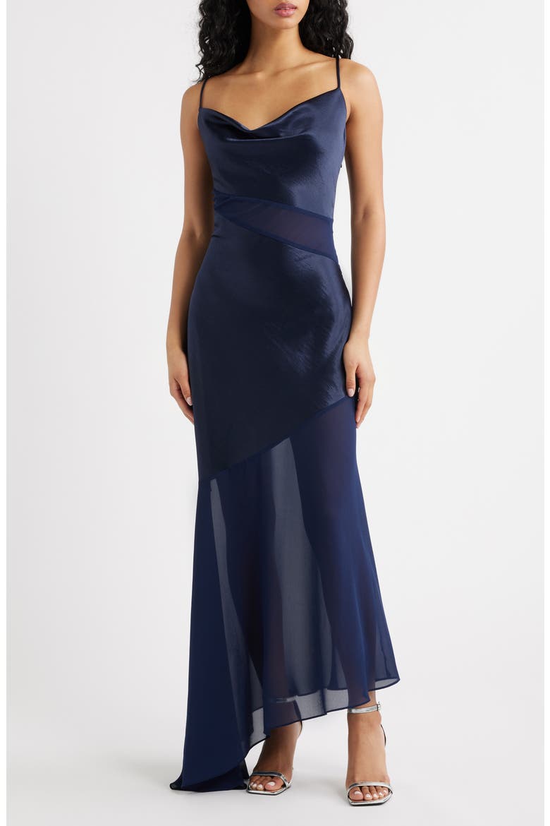 Lainey Cowl Neck Midi Dress, Main, color, NAVY