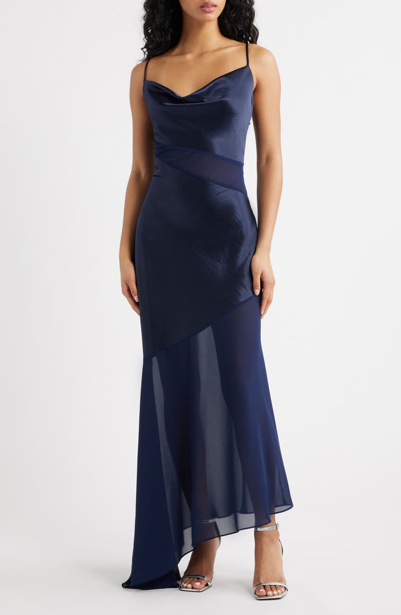 Lulus Lainey Cowl Neck Midi Dress, Main, color, Navy