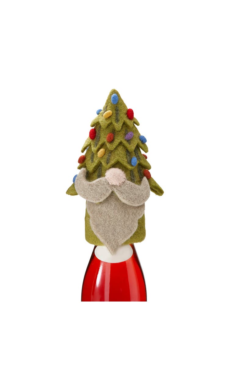 tag Merry Tree Gnomie Bottle Topper Christmas Decor Green Wool, Main, color, Green