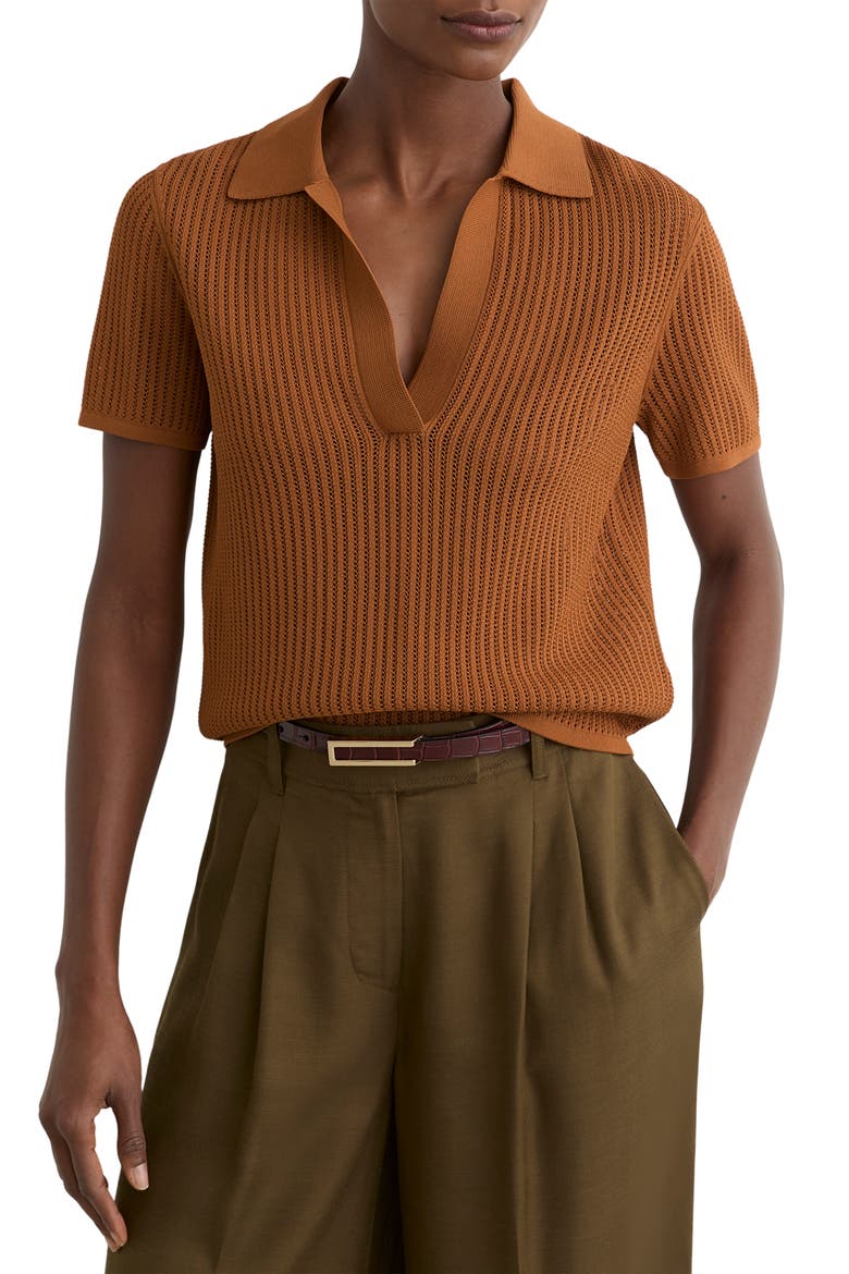 Pippa Open Stitch Polo Sweater, Main, color, RUST ORANGE