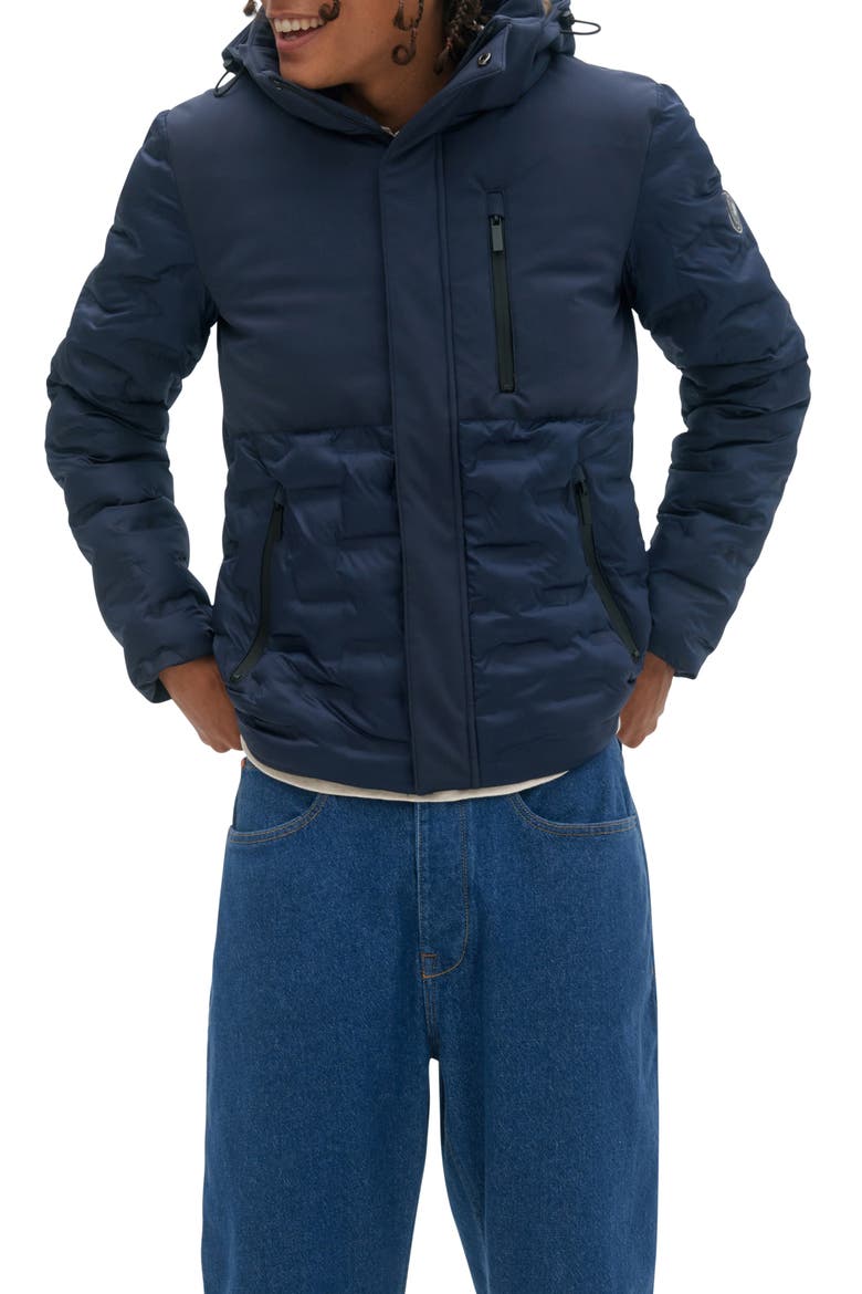 Dawson Mixed Media Hooded Puffer Jacket, Main, color, NAVY