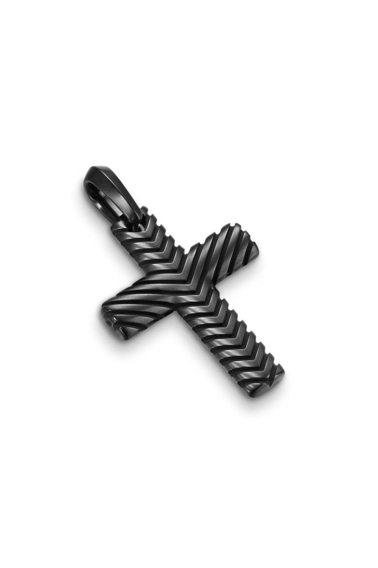 Men's Chevron Cross Pendant in Black Titanium, 36mm, Alternate, color, BLACK