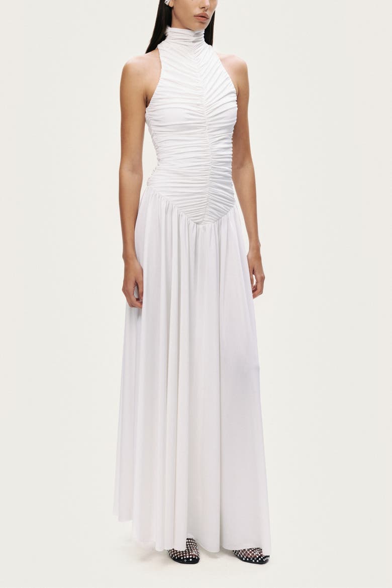 Ruched High-Neck Maxi Dress, Alternate, color, White