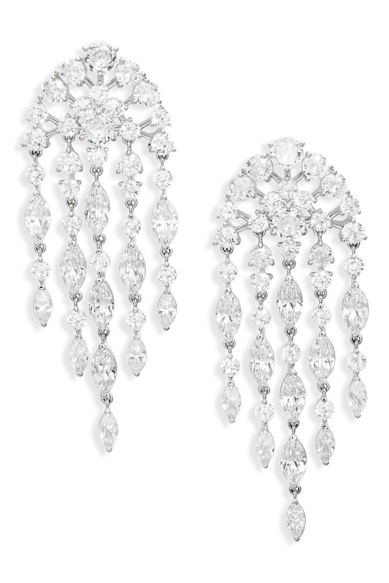 Chandelier Drop Earrings, Main, color, RHODIUM