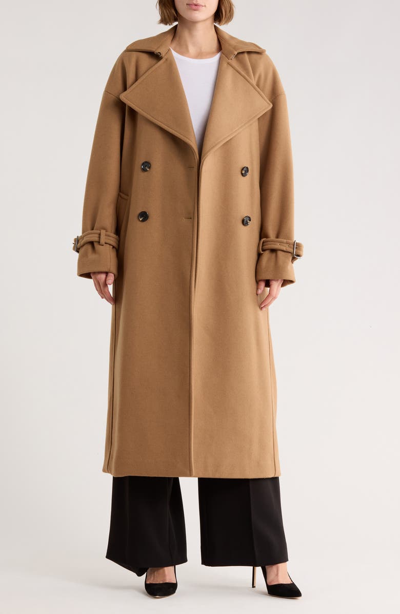 Michael Kors Double Breasted Maxi Coat, Alternate, color, Dark Camel