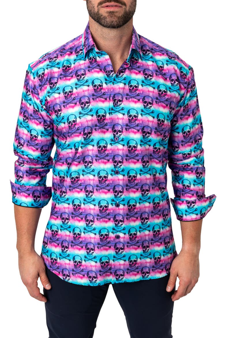 Fibonacci Regular Fit Skulldye Purple Button-Up Shirt, Alternate, color, PURPLE