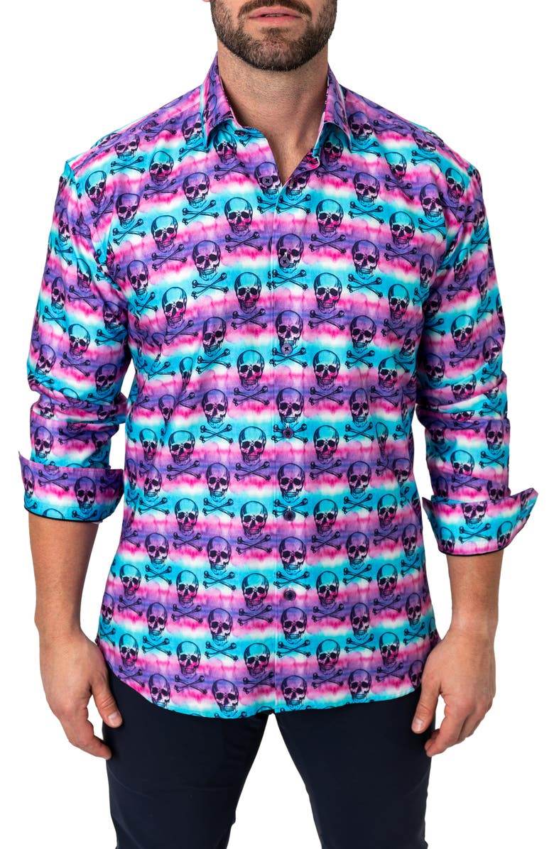 Maceoo Fibonacci Regular Fit Skulldye Purple Button-Up Shirt, Alternate, color, Purple