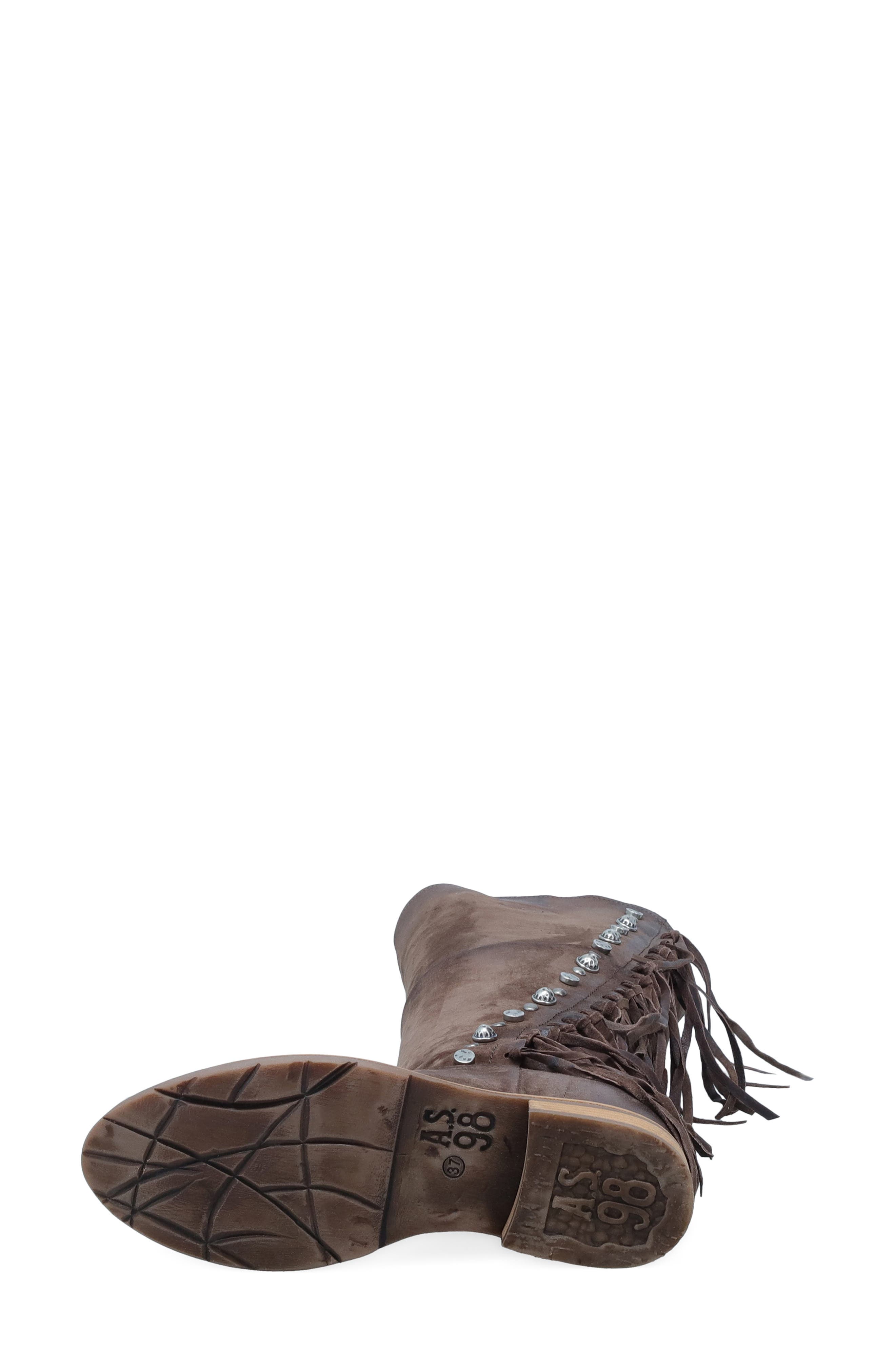 A.S.98 Ilke Studded Fringe Western Knee High Boot, Alternate, color, Brown