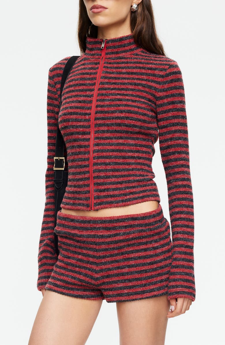 LIONESS Apex Knit Jacket, Alternate, color, Crimson Stripe