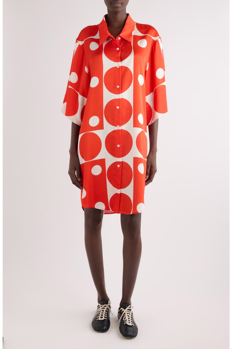 Drea Polka Dot Satin Shirtdress, Main, color, RED