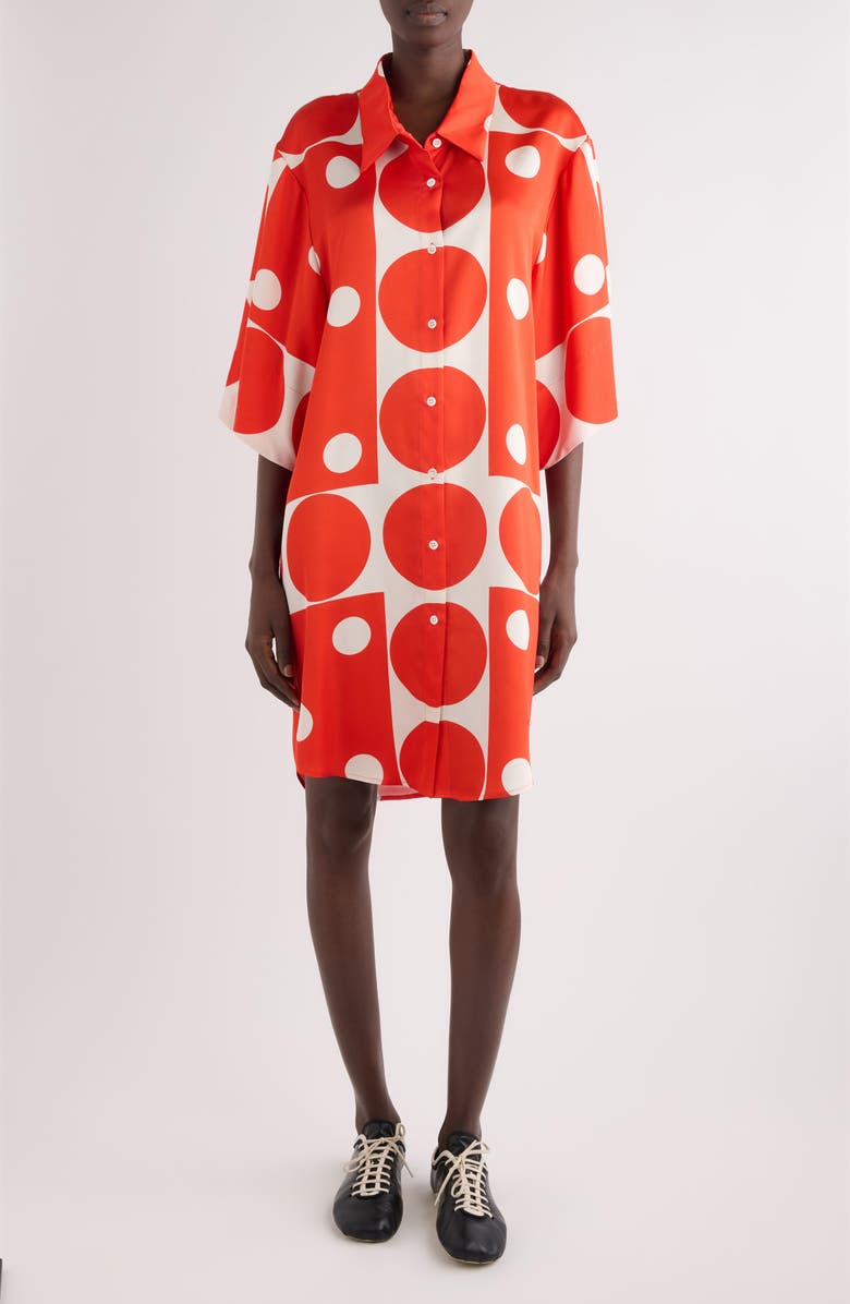 Dries Van Noten Drea Polka Dot Satin Shirtdress, Main, color, Red