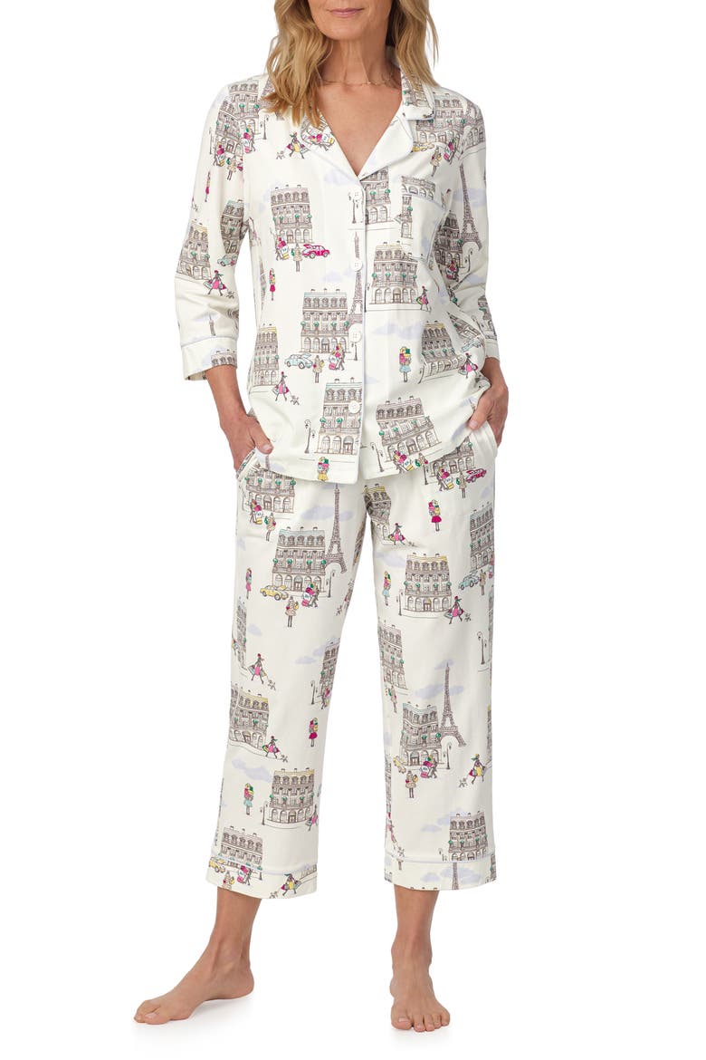 Print Jersey Crop Pajamas, Main, color, LETS GO SHOPPING