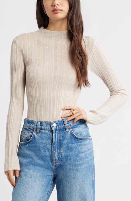 Open Edit Open Stitch Linen Blend Mock Neck Sweater