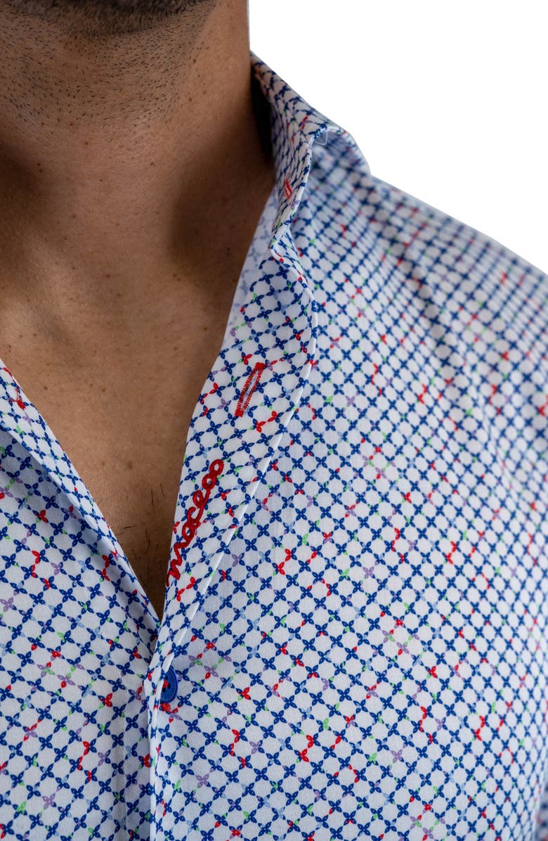 Maceoo Einstein Stretchsymbol 21 Geo Print Cotton Button-Up Shirt, Alternate, color, White/ Blue